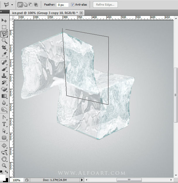 Ice cube 3D photoshop tools tutorial. 3D scene ice cube and cherry inside, ice txture effect in photoshop, ice reflection, 3D rendering, 3D light effects, realistic ice effectt, winterphotoshop  ideas